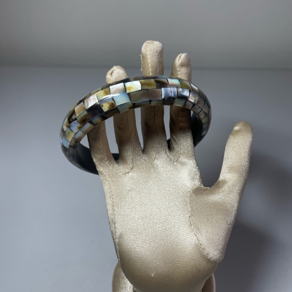 Abalone Shell And Plastic Mosaic Bangle Bracelet